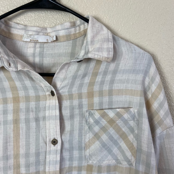 prAna Beige Plaid Button Down Flannel - Picture 6 of 8